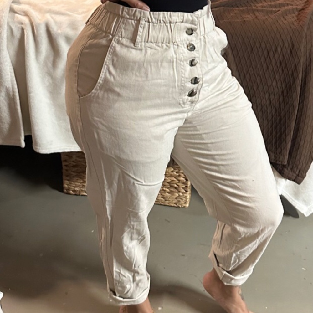 Stylish Cream Button-Up Pants